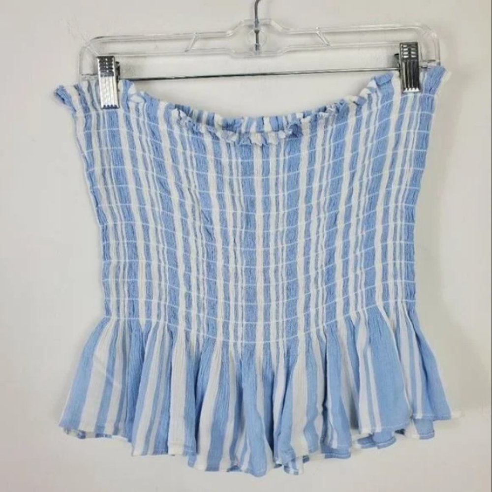 American Eagle Smocked Tube Top Womens Size L Ruffle Hem Festival Y2K Tube Top - Picture 2 of 3